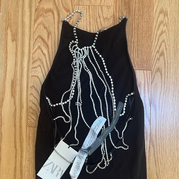 New ! Zara M/L rhinestone strappy ribbed stretchy jumpsuit. - Picture 15 of 16